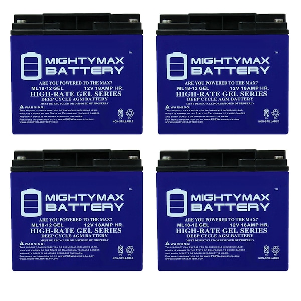 Mighty Max Battery 12V 18AH GEL Battery Replaces Teledyne 2IL12S15, H2BR12S15 - 4 Pack ML18-12GELMP4682
